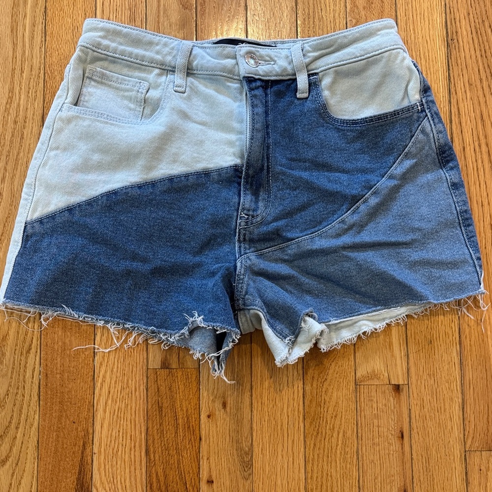 Hollister Two-Tone Light & Dark Blue Patchwork Denim Shorts